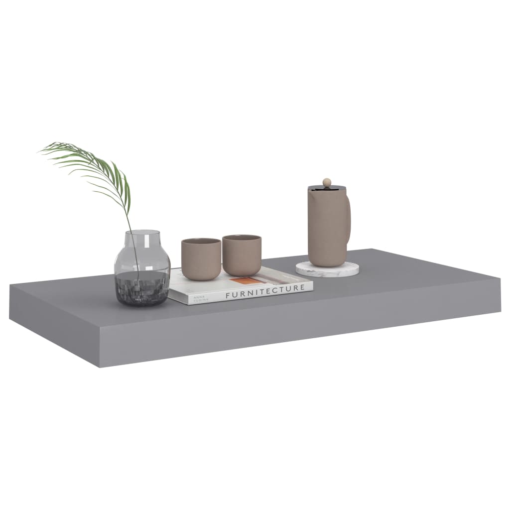 Floating Wall Shelves 2 pcs Grey 50x23x3.8 cm MDF