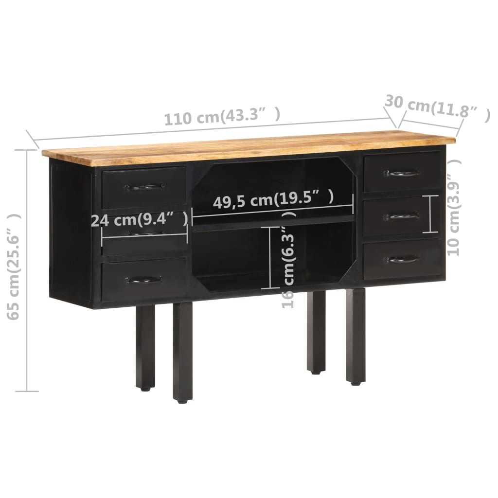 Sideboard 110X30X65 Cm Solid Rough Mango Wood And Steel