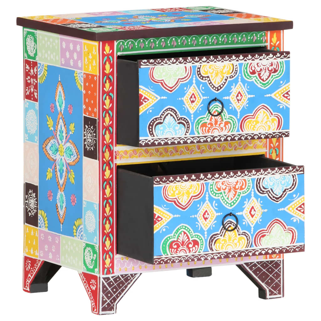 Hand Painted Bedside Cabinet 40x30x50 cm Solid Mango Wood