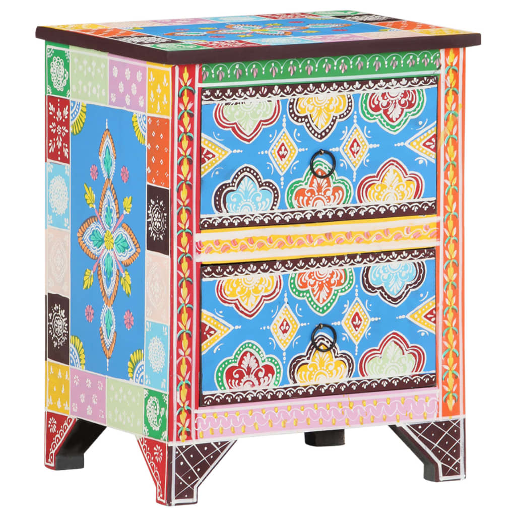 Hand Painted Bedside Cabinet 40x30x50 cm Solid Mango Wood