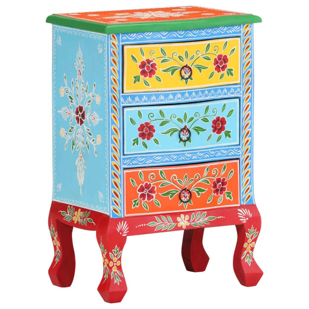 Hand Painted Bedside Cabinet 40x30x60 cm Solid Mango Wood