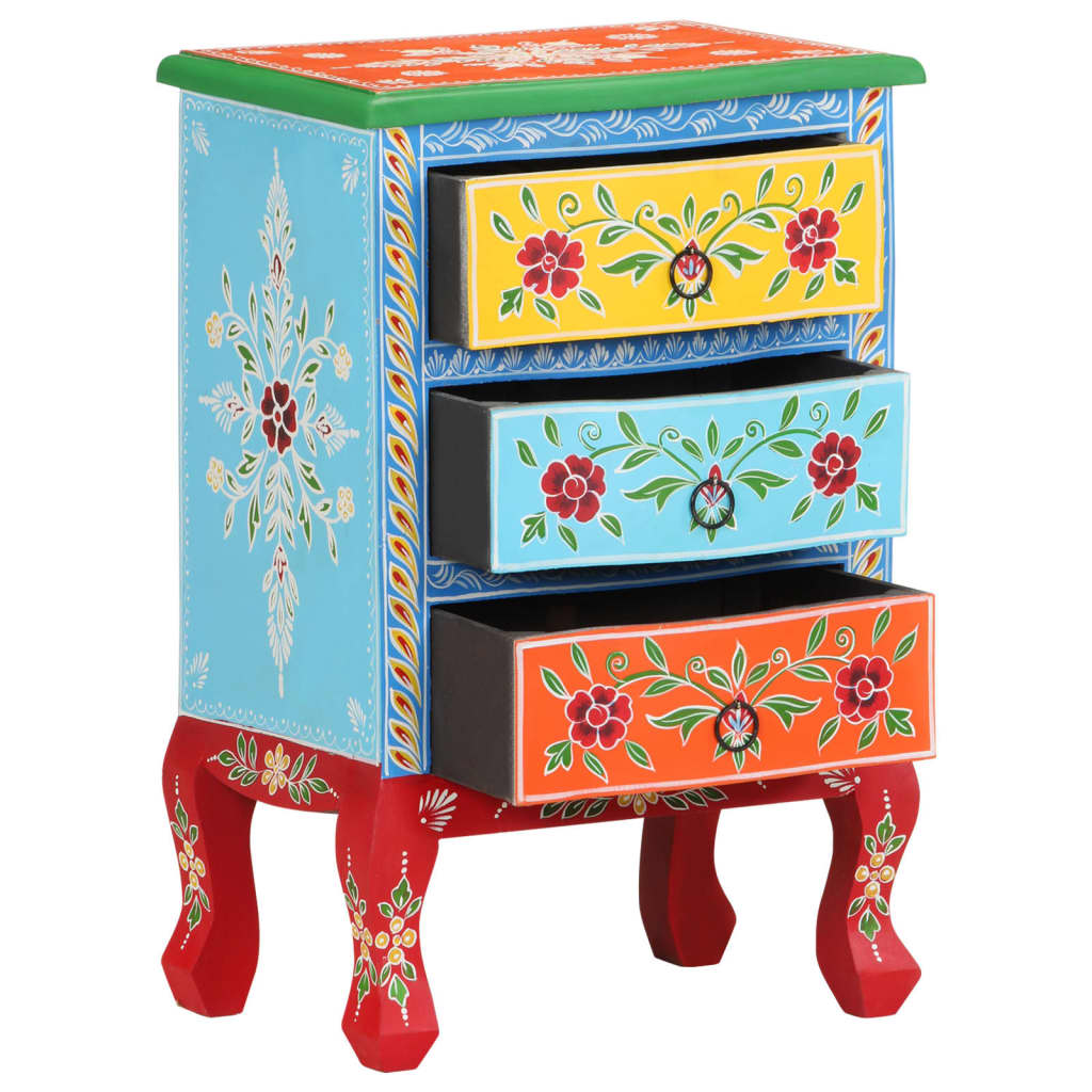 Hand Painted Bedside Cabinet 40x30x60 cm Solid Mango Wood