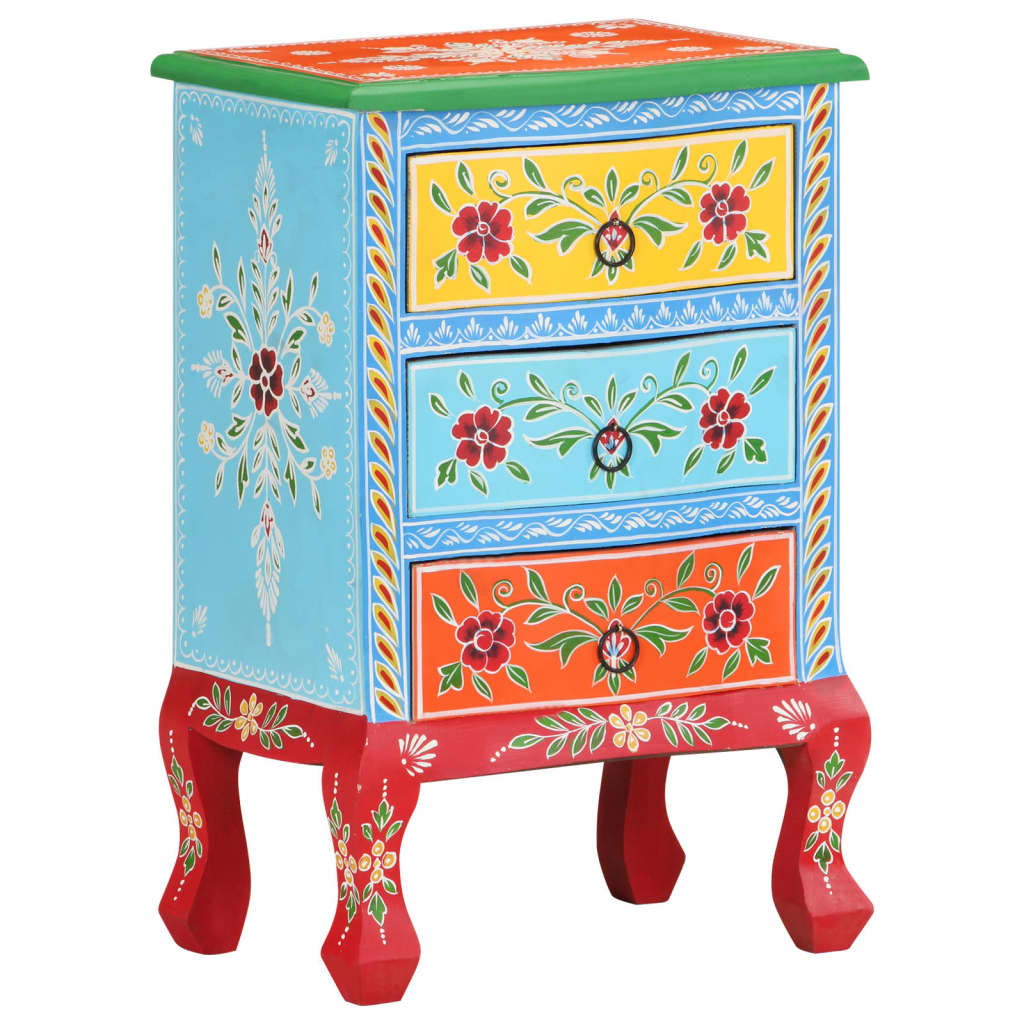 Hand Painted Bedside Cabinet 40x30x60 cm Solid Mango Wood