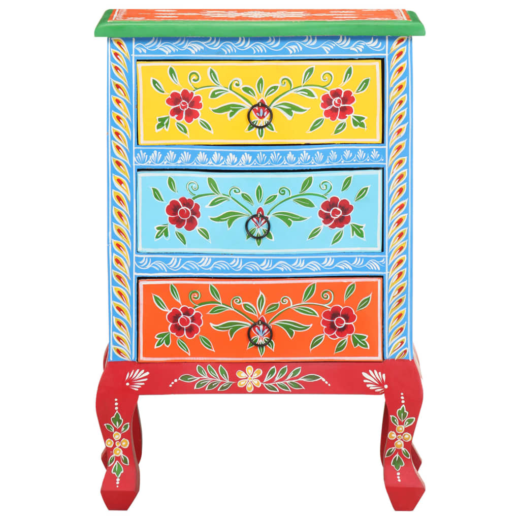 Hand Painted Bedside Cabinet 40x30x60 cm Solid Mango Wood