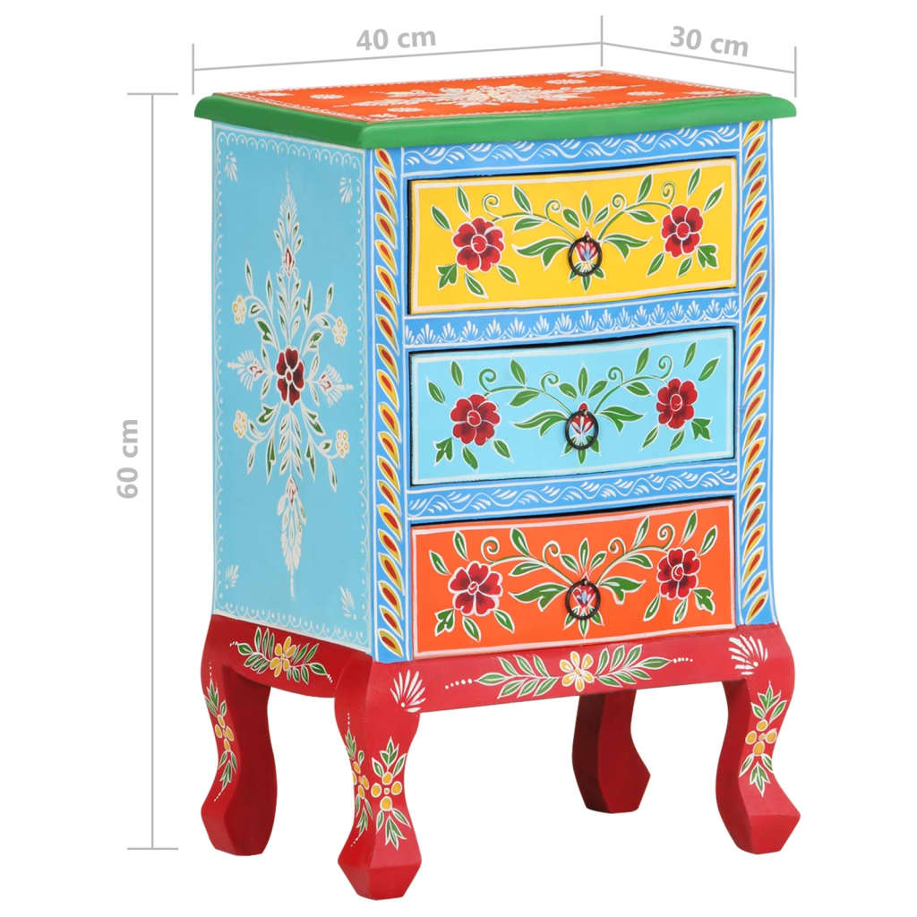 Hand Painted Bedside Cabinet 40x30x60 cm Solid Mango Wood