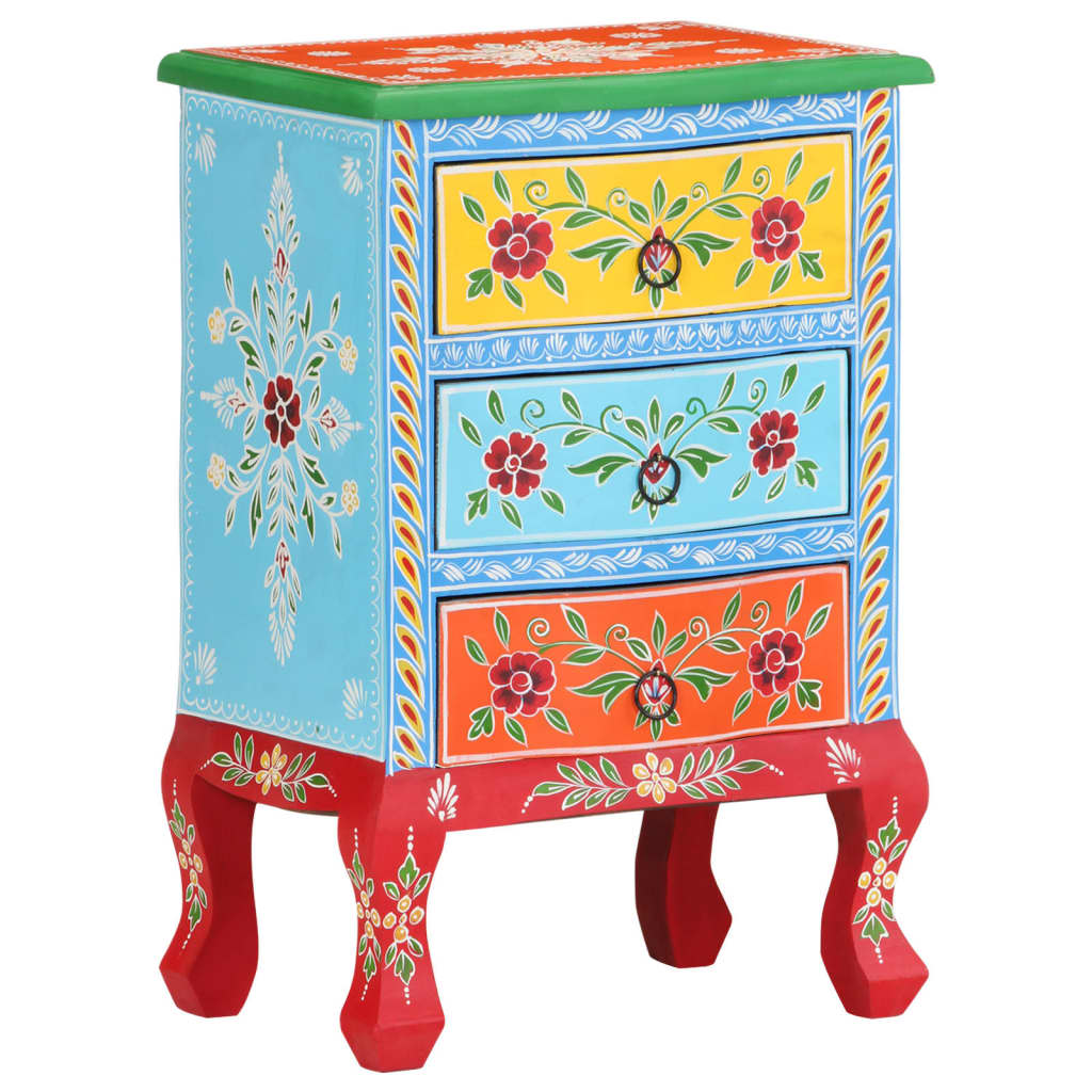 Hand Painted Bedside Cabinet 40x30x60 cm Solid Mango Wood