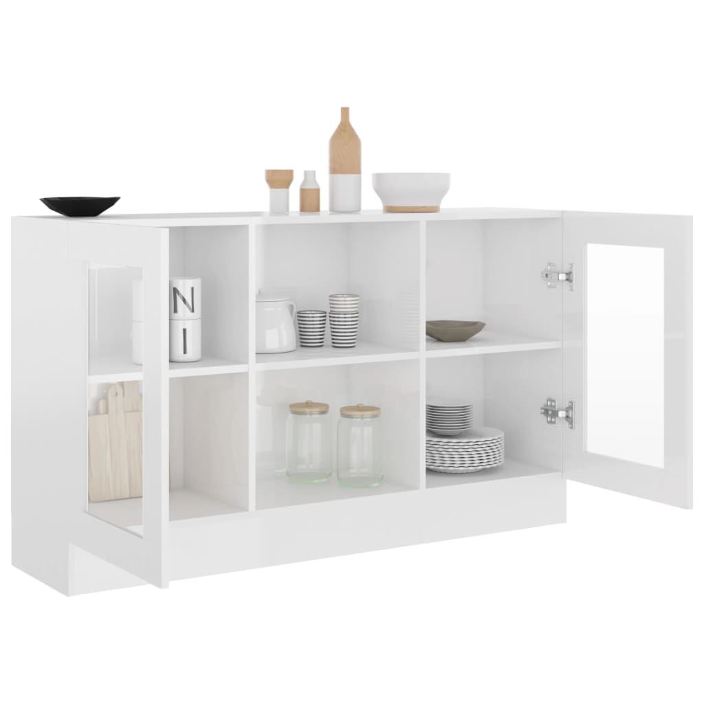 Vitrine Cabinet High Gloss White 120X30.5X70 Cm Engineered Wood