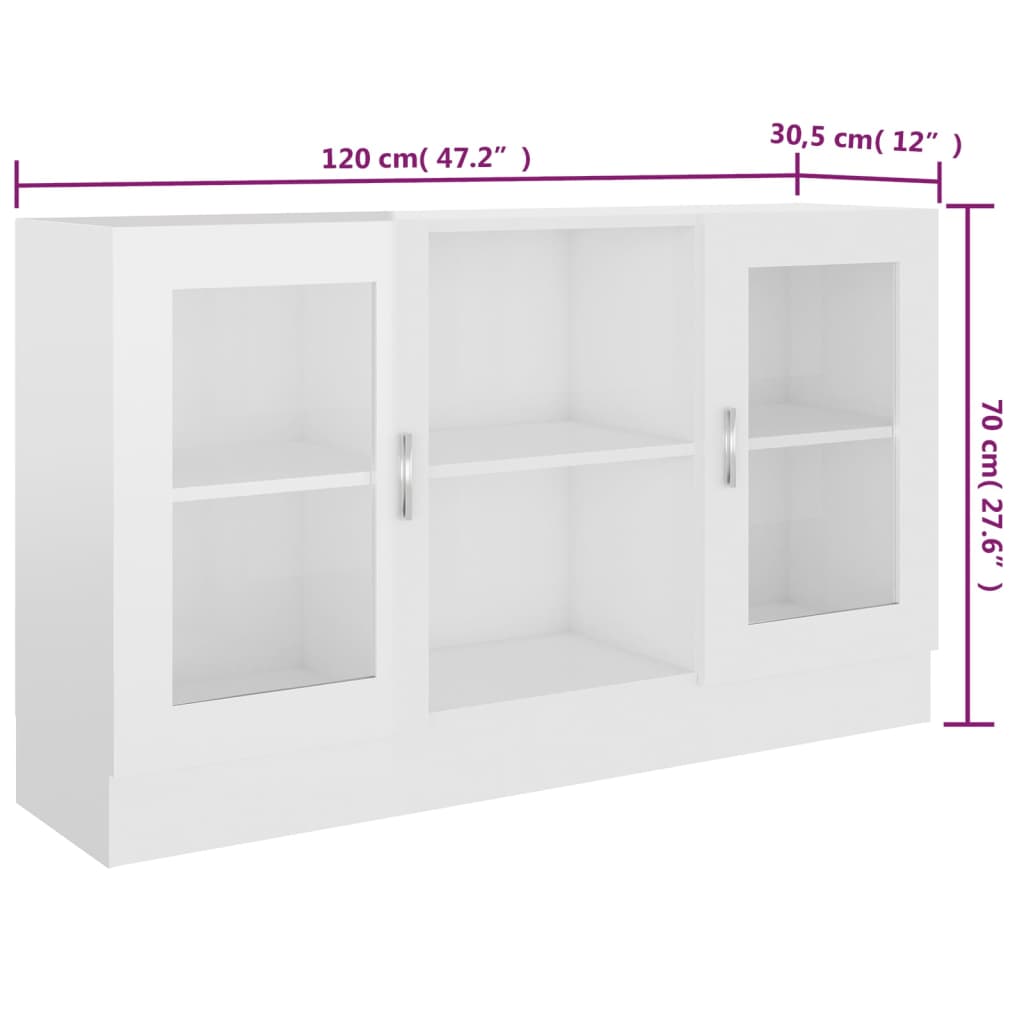 Vitrine Cabinet High Gloss White 120X30.5X70 Cm Engineered Wood