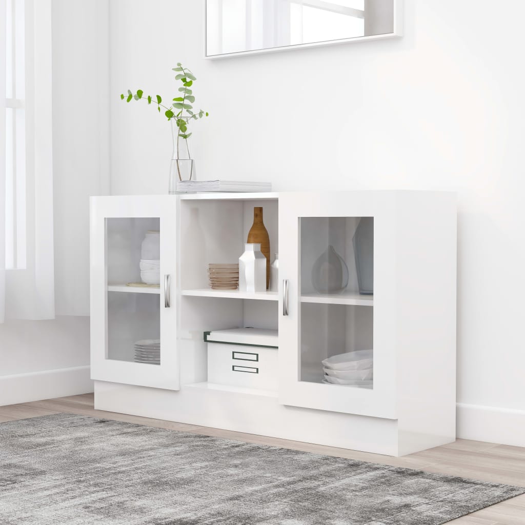 Vitrine Cabinet High Gloss White 120X30.5X70 Cm Engineered Wood