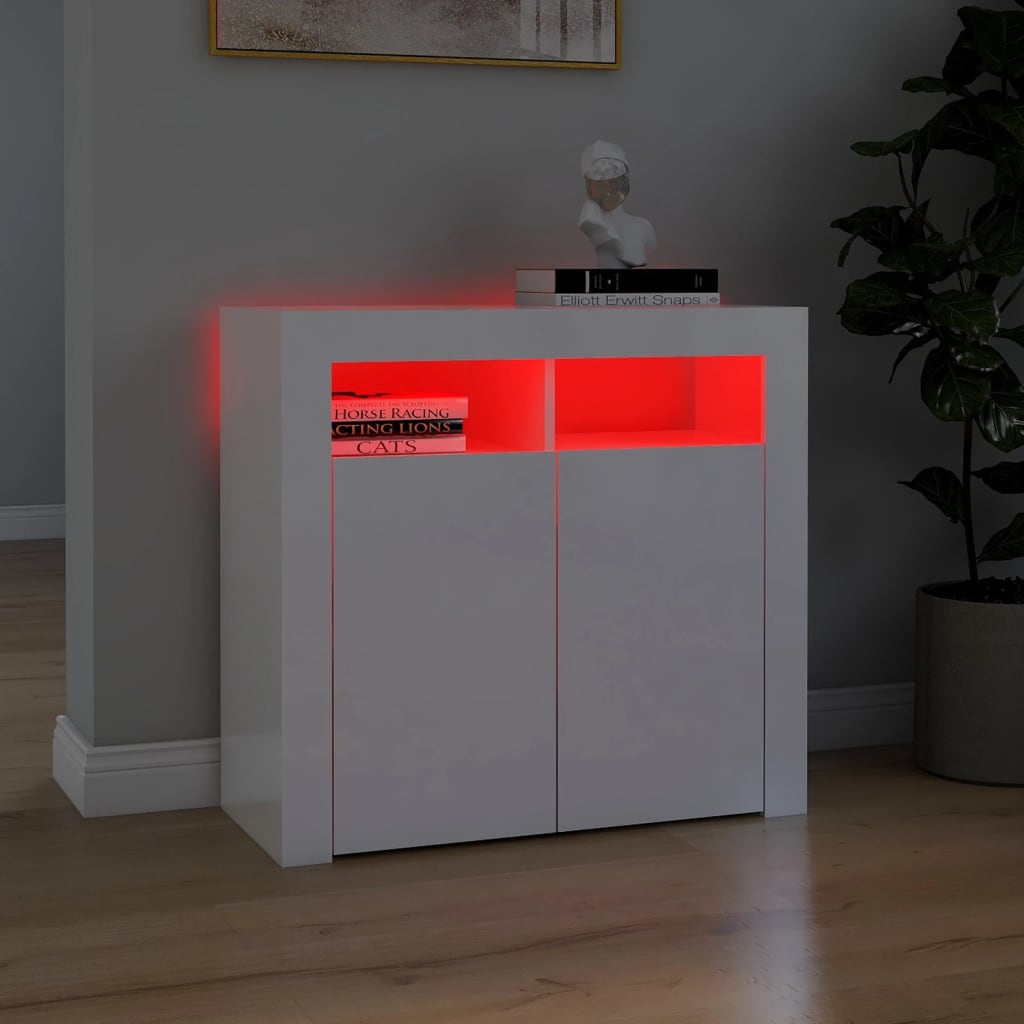 Sideboard with LED Lights High Gloss White 80x35x75 cm