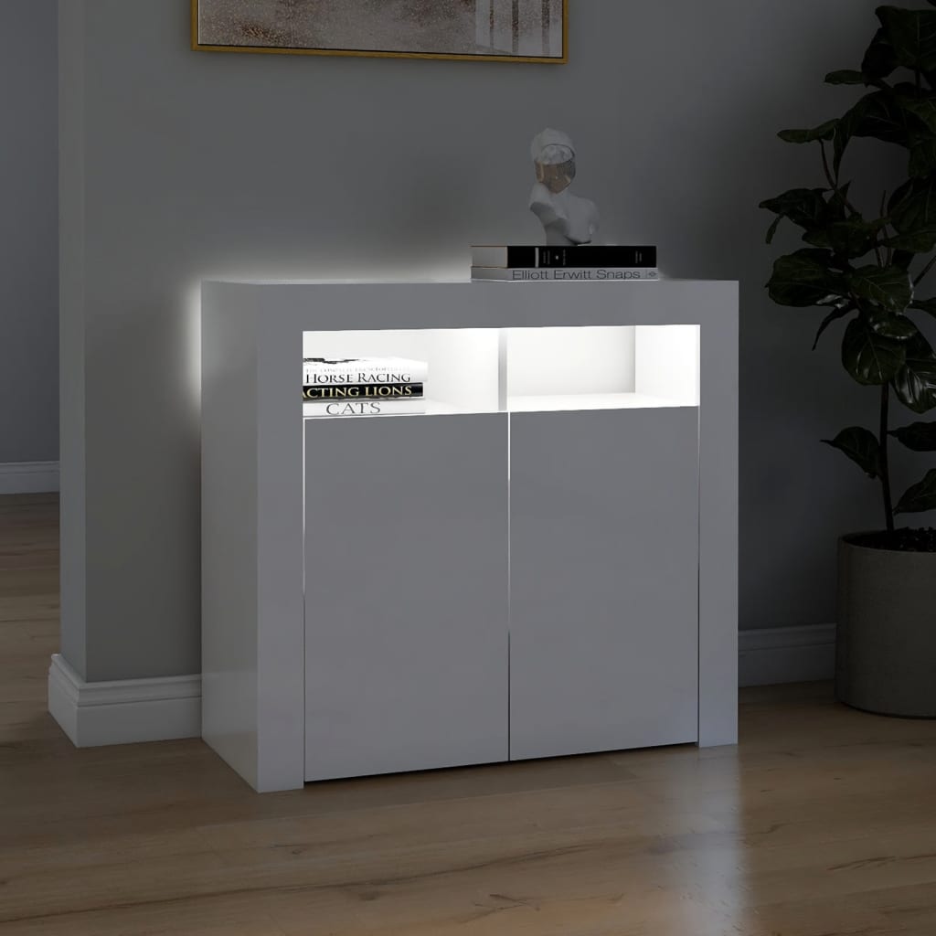 Sideboard with LED Lights High Gloss White 80x35x75 cm