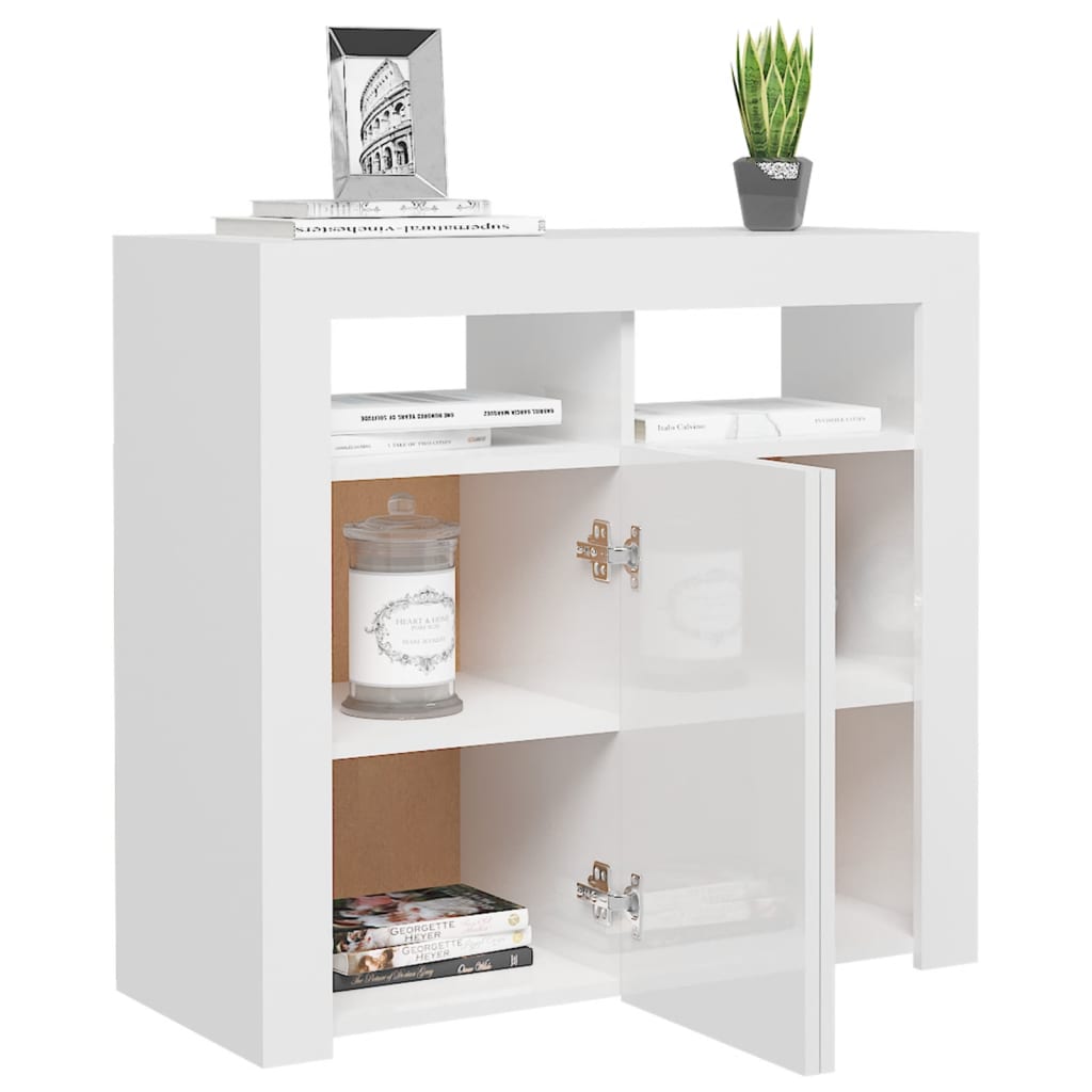 Sideboard with LED Lights High Gloss White 80x35x75 cm