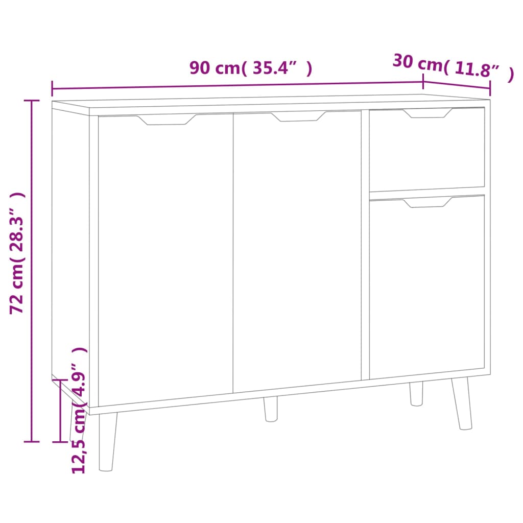 Sideboard Concrete Grey 90x30x72 cm Engineered Wood