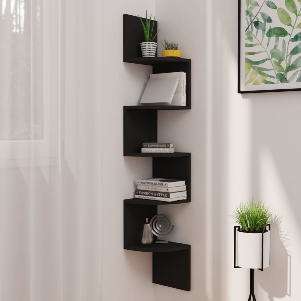 Wall Corner Shelf Black 19x19x123 cm Engineered Wood