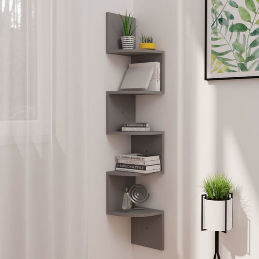 Wall Corner Shelf Grey 19x19x123 cm Engineered Wood