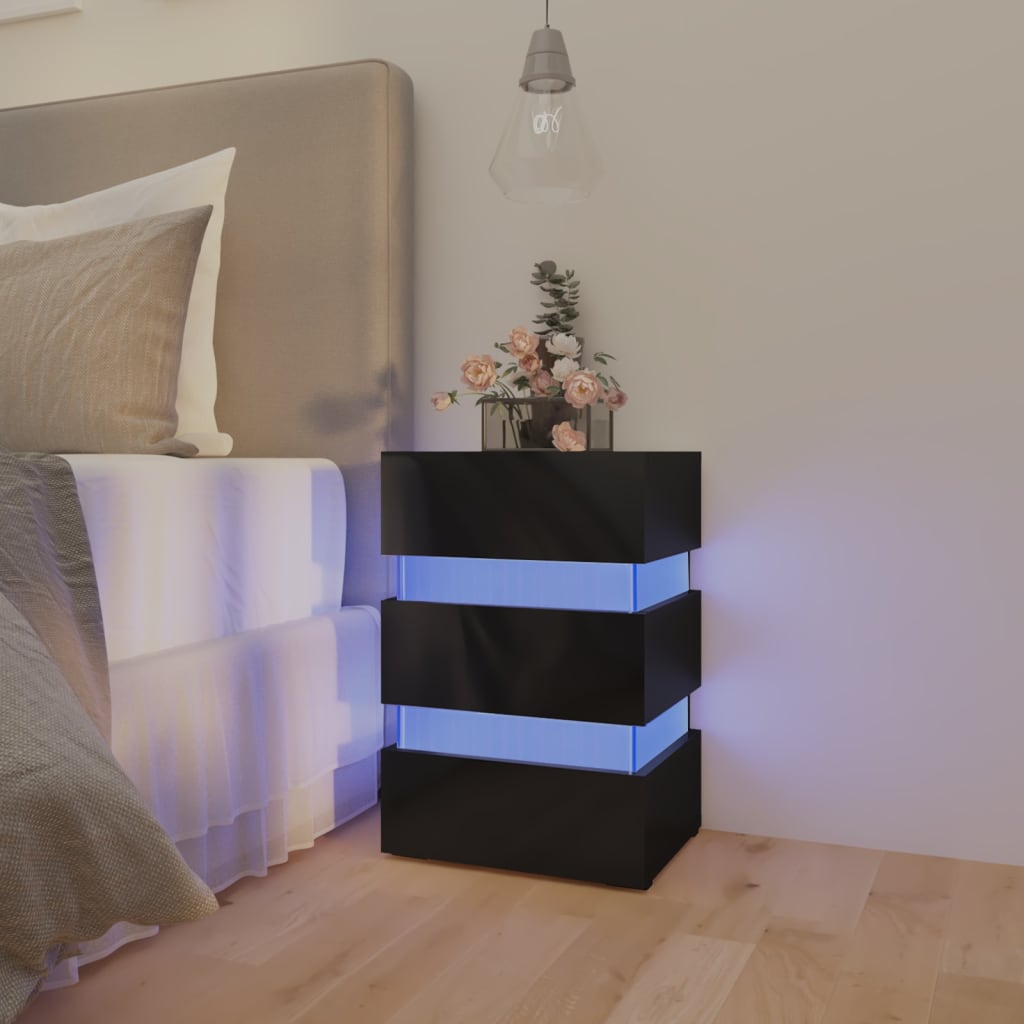 LED Bedside Cabinet High Gloss Black 45x35x67 cm Engineered Wood