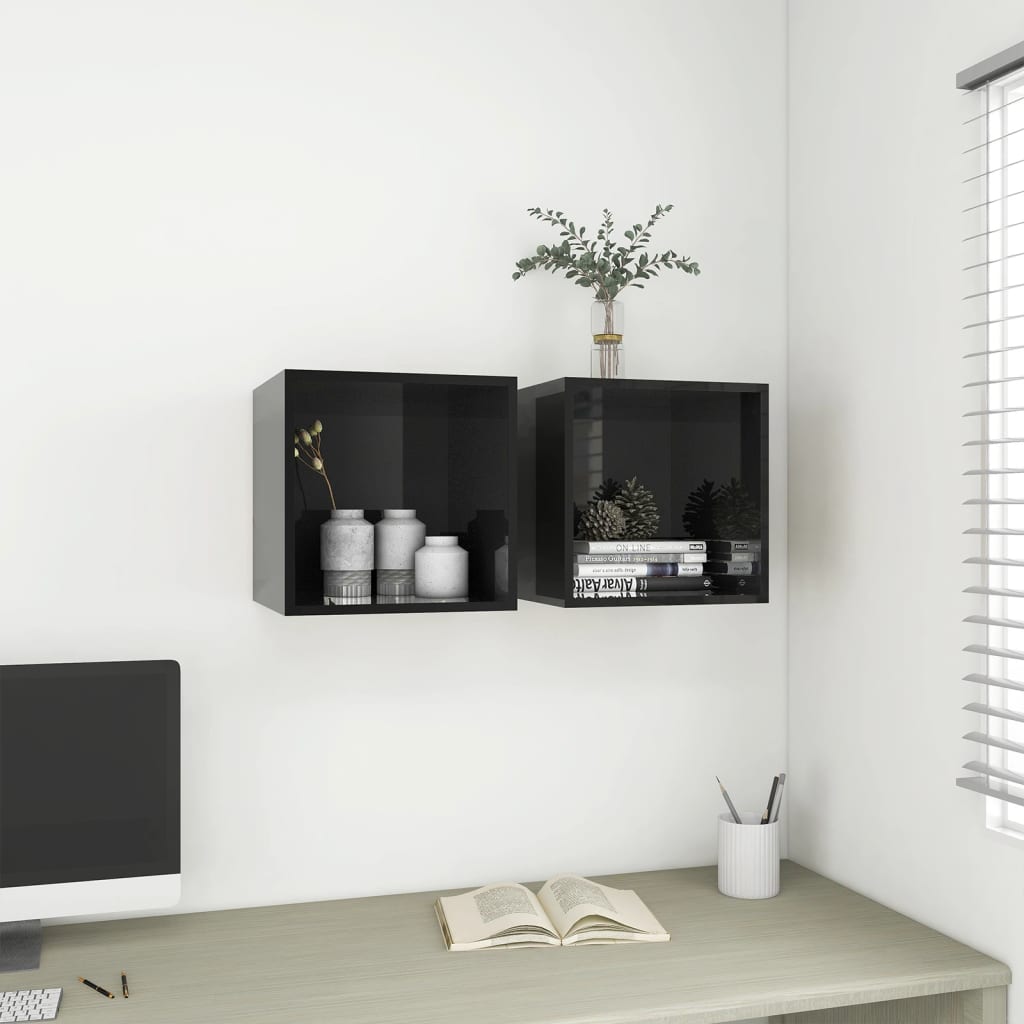 Wall Cabinet High Gloss Black 37x37x37 cm Engineered Wood