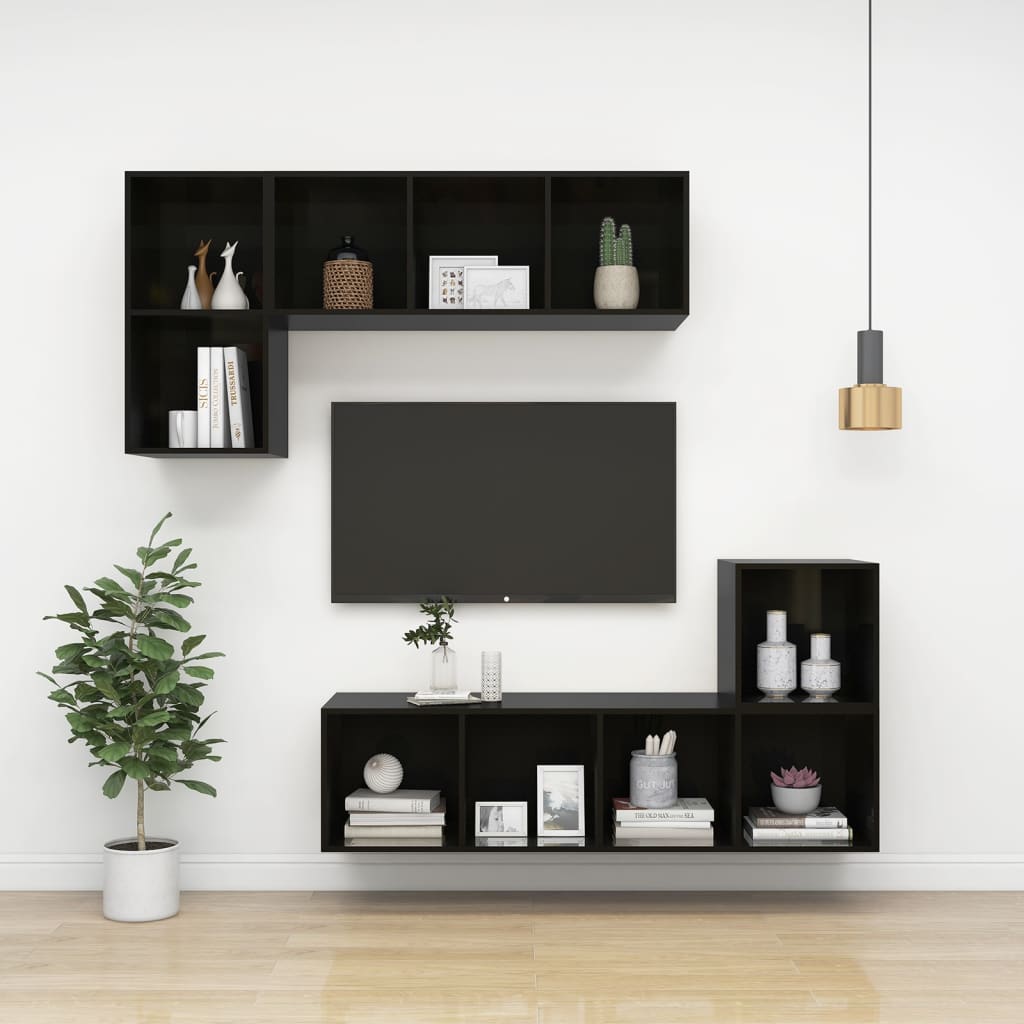 Wall Cabinet High Gloss Black 37x37x37 cm Engineered Wood