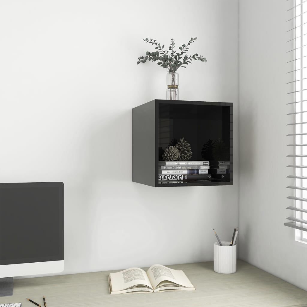 Wall Cabinet High Gloss Black 37x37x37 cm Engineered Wood