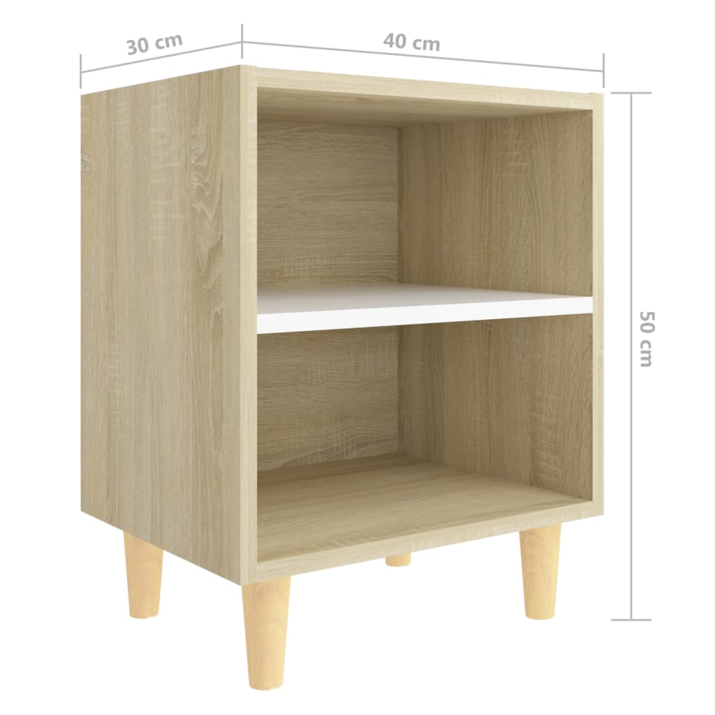 Bed Cabinets Solid Wood Legs 2pcs Sonoma Oak&White 40x30x50cm