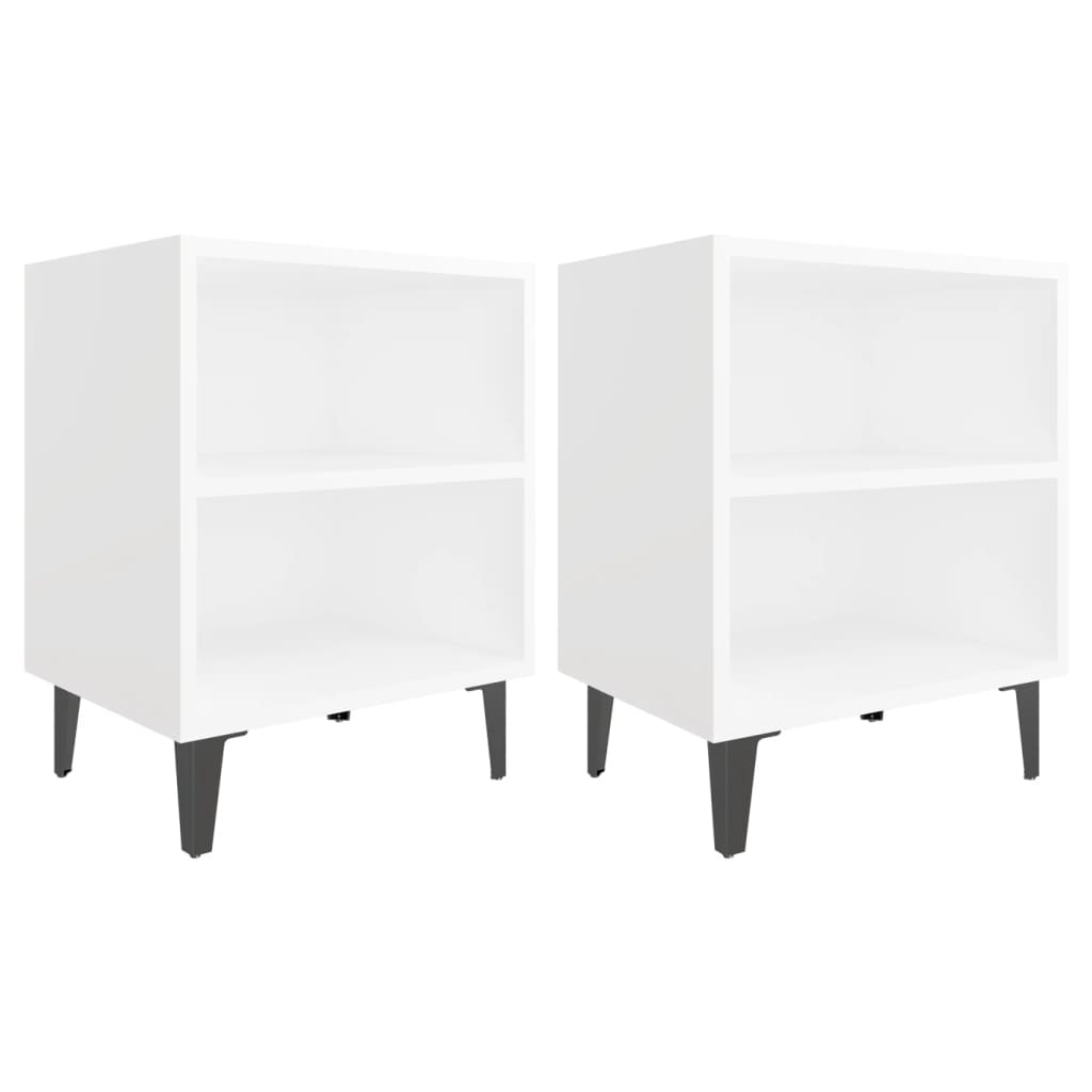 Bed Cabinets with Metal Legs 2 pcs White 40x30x50 cm