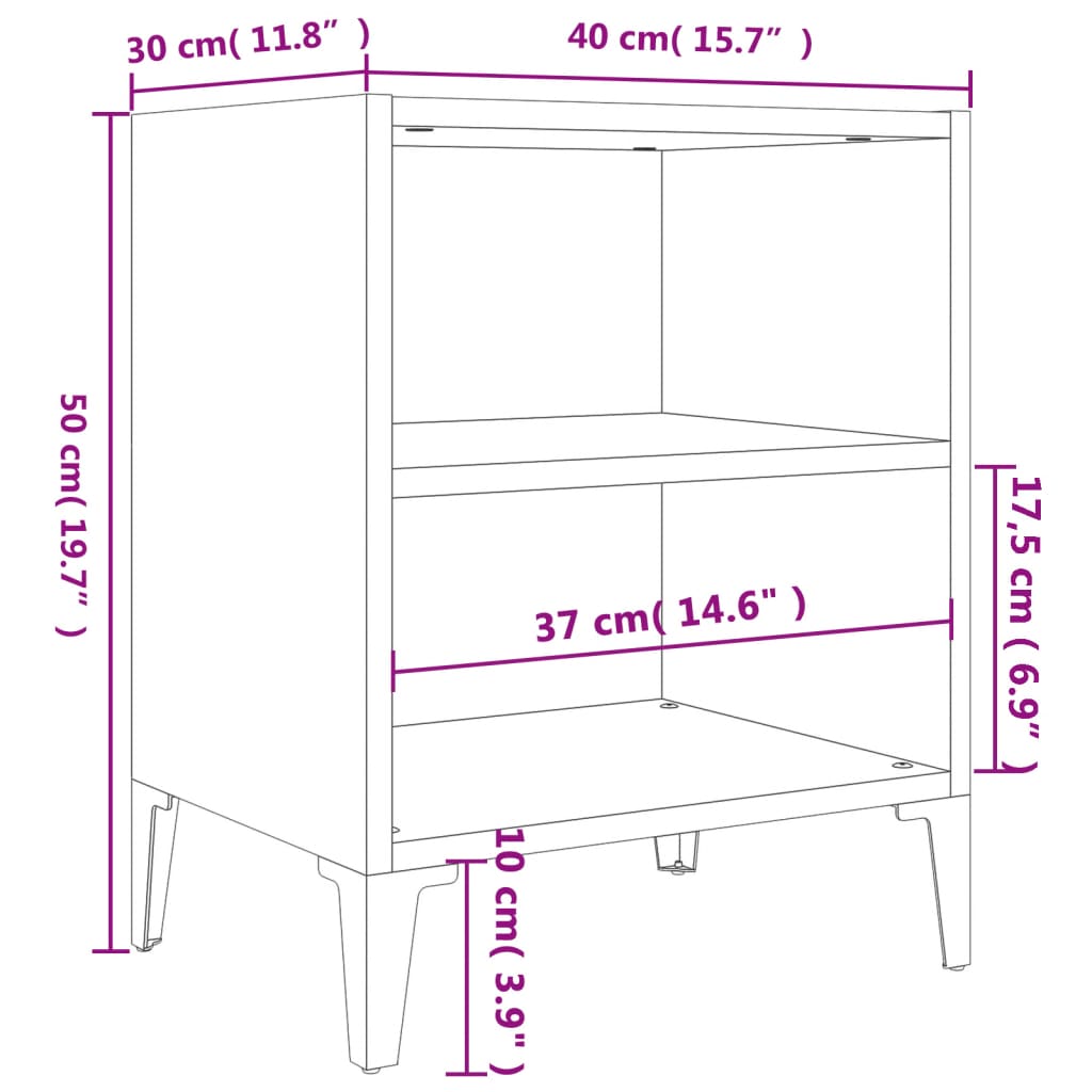 Bed Cabinet with Metal Legs Sonoma Oak 40x30x50 cm