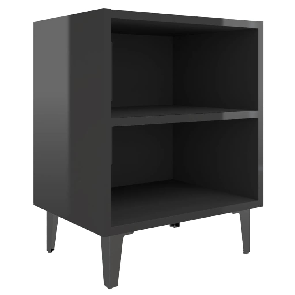 Bed Cabinet with Metal Legs High Gloss Black 40x30x50 cm