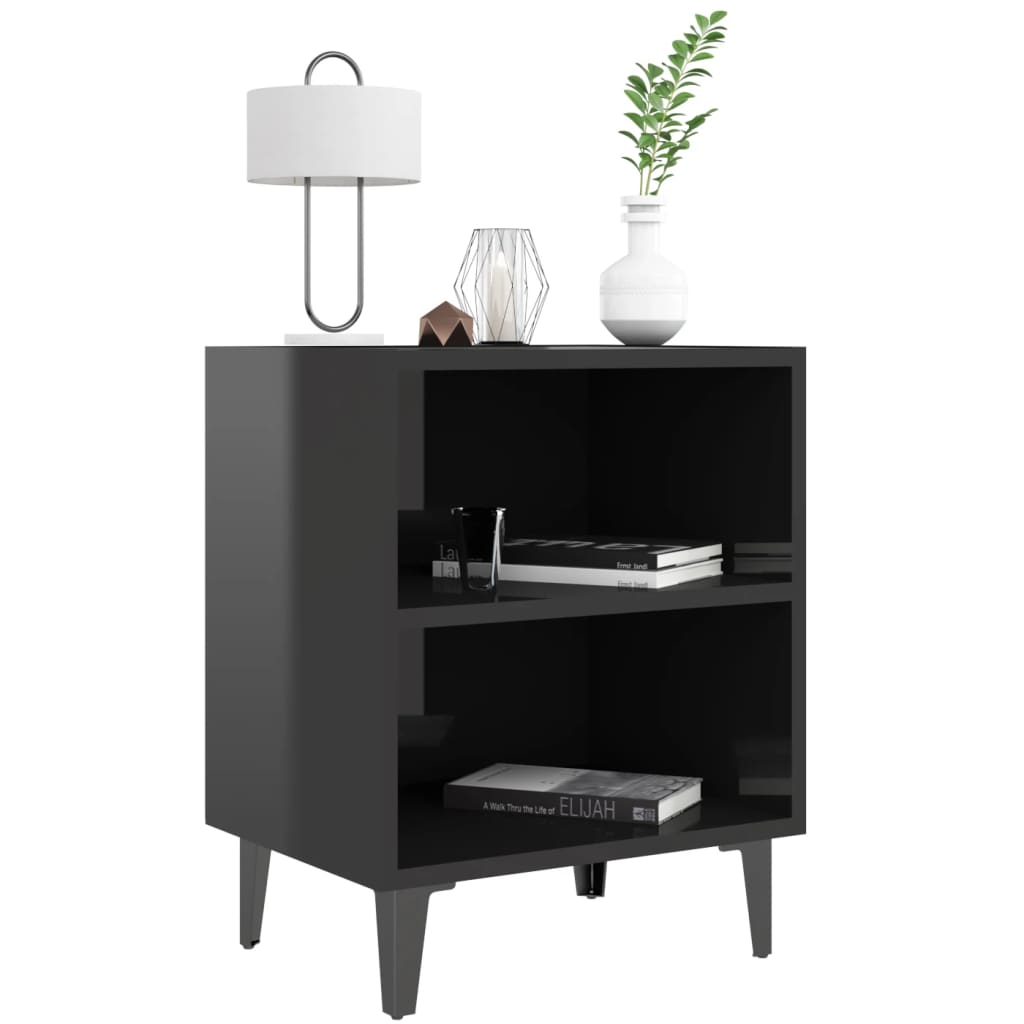 Bed Cabinet with Metal Legs High Gloss Black 40x30x50 cm