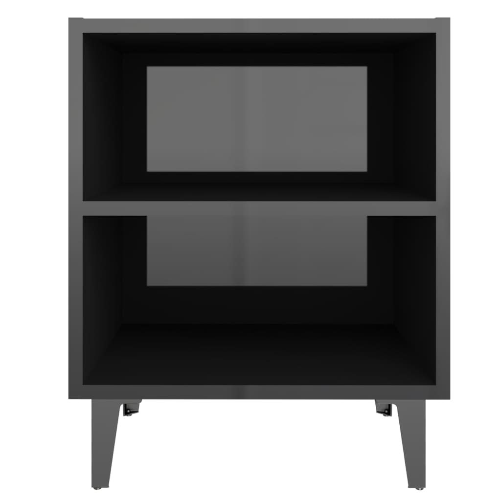 Bed Cabinet with Metal Legs High Gloss Black 40x30x50 cm