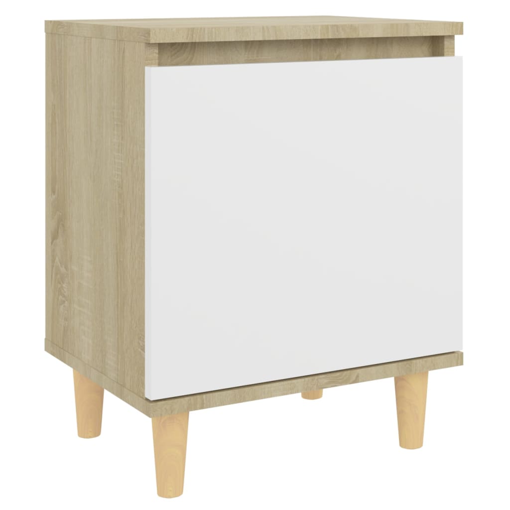 Bed Cabinet with Solid Wood Legs Sonoma Oak & White 40x30x50cm