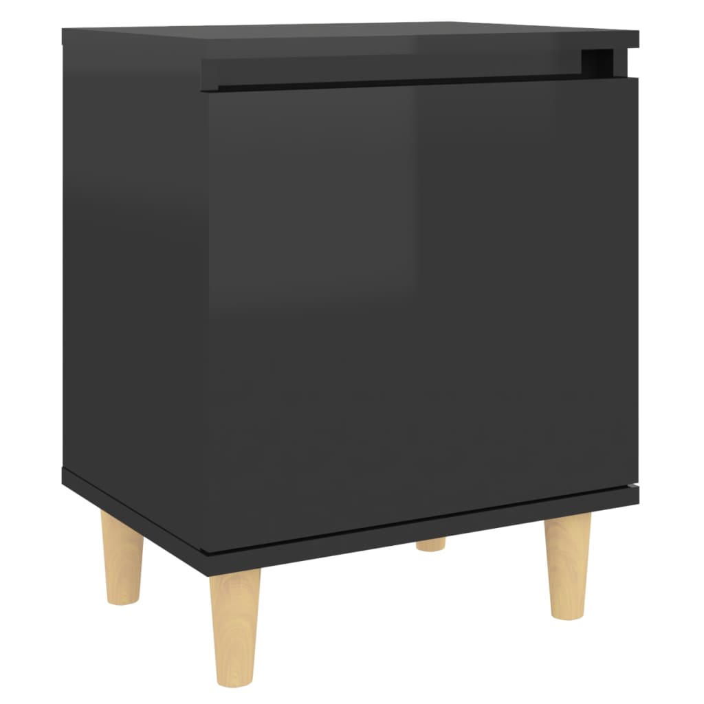 Bed Cabinet with Solid Wood Legs High Gloss Black 40x30x50cm