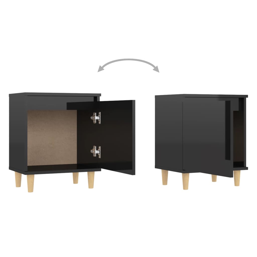 Bed Cabinet with Solid Wood Legs High Gloss Black 40x30x50cm