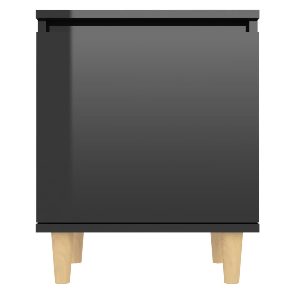 Bed Cabinet with Solid Wood Legs High Gloss Black 40x30x50cm