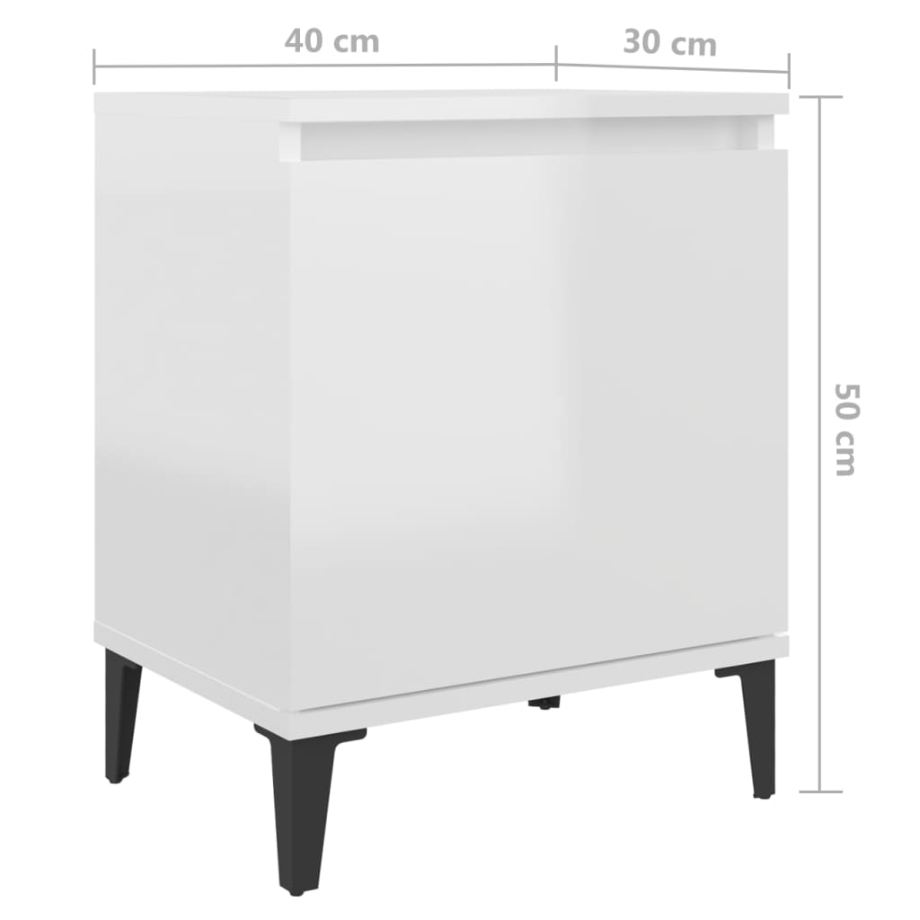 Bed Cabinet with Metal Legs High Gloss White 40x30x50 cm