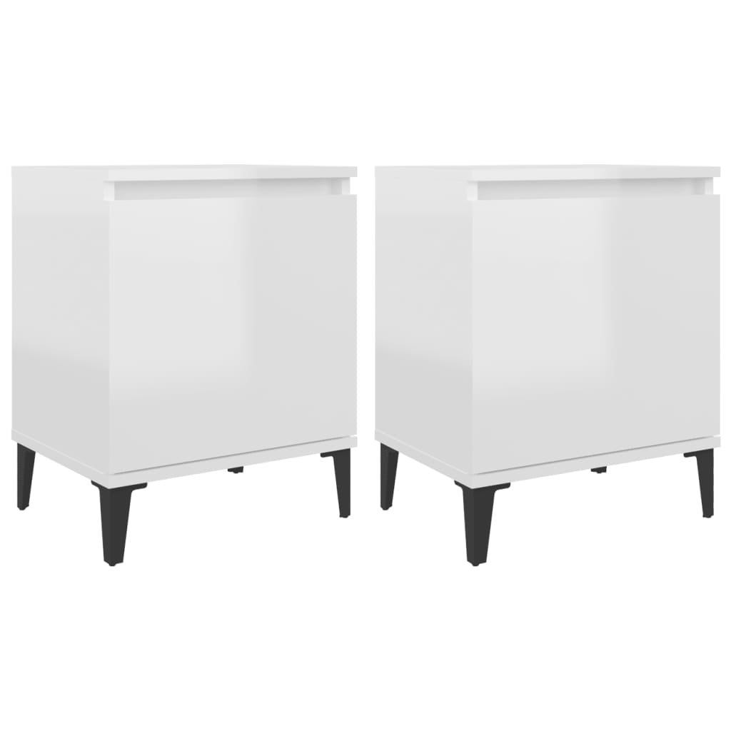 Bed Cabinet with Metal Legs High Gloss White