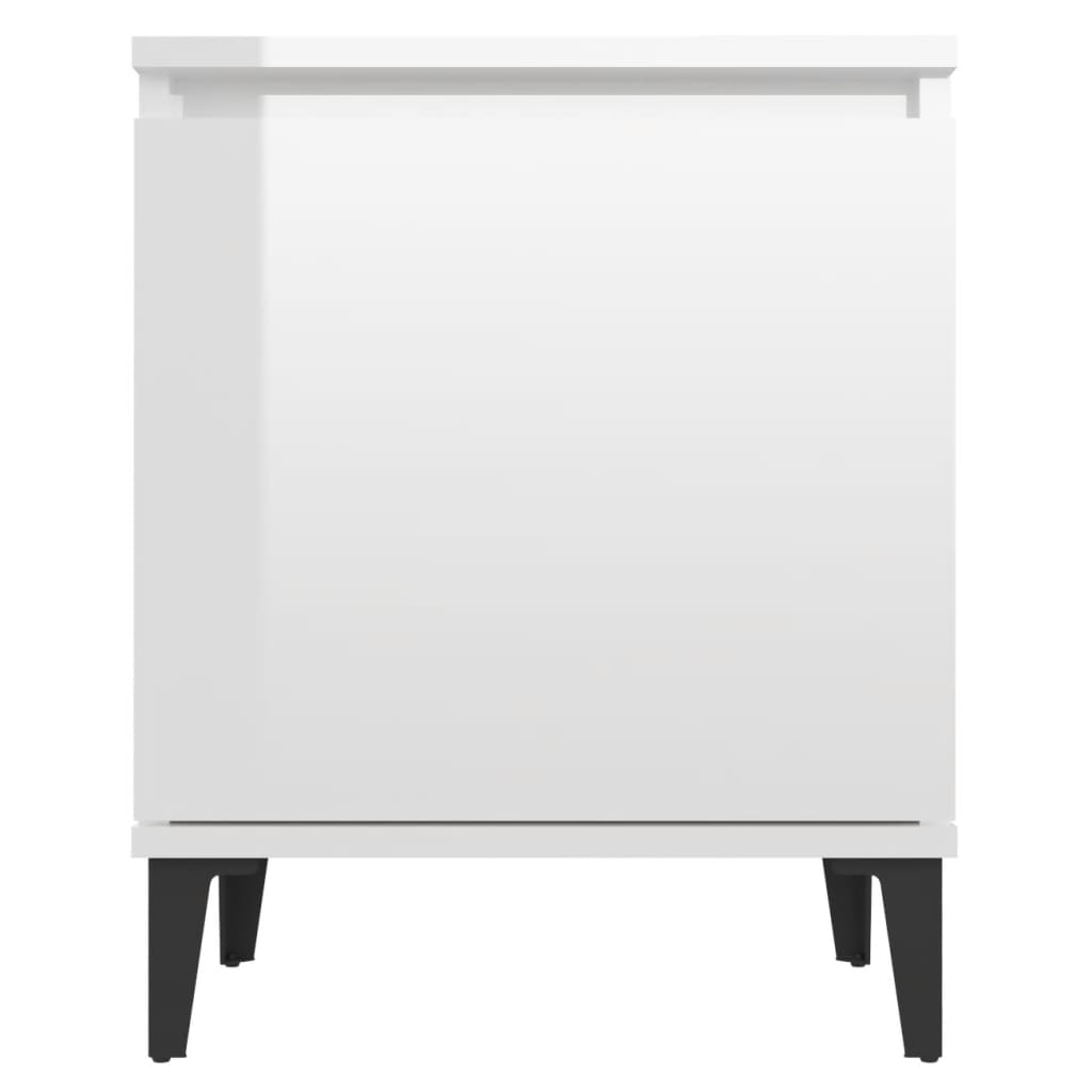 Bed Cabinet with Metal Legs High Gloss White