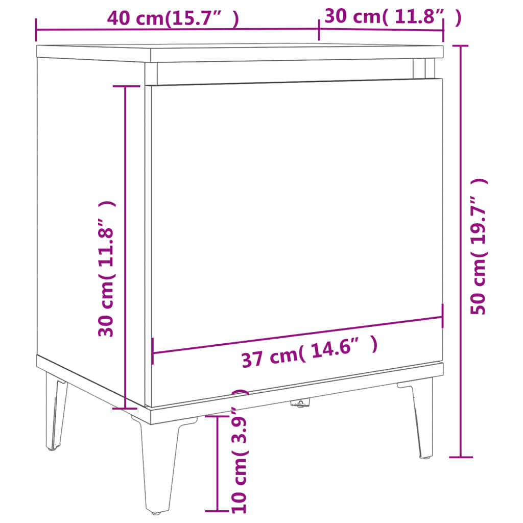 Bed Cabinet with Metal Legs High Gloss White