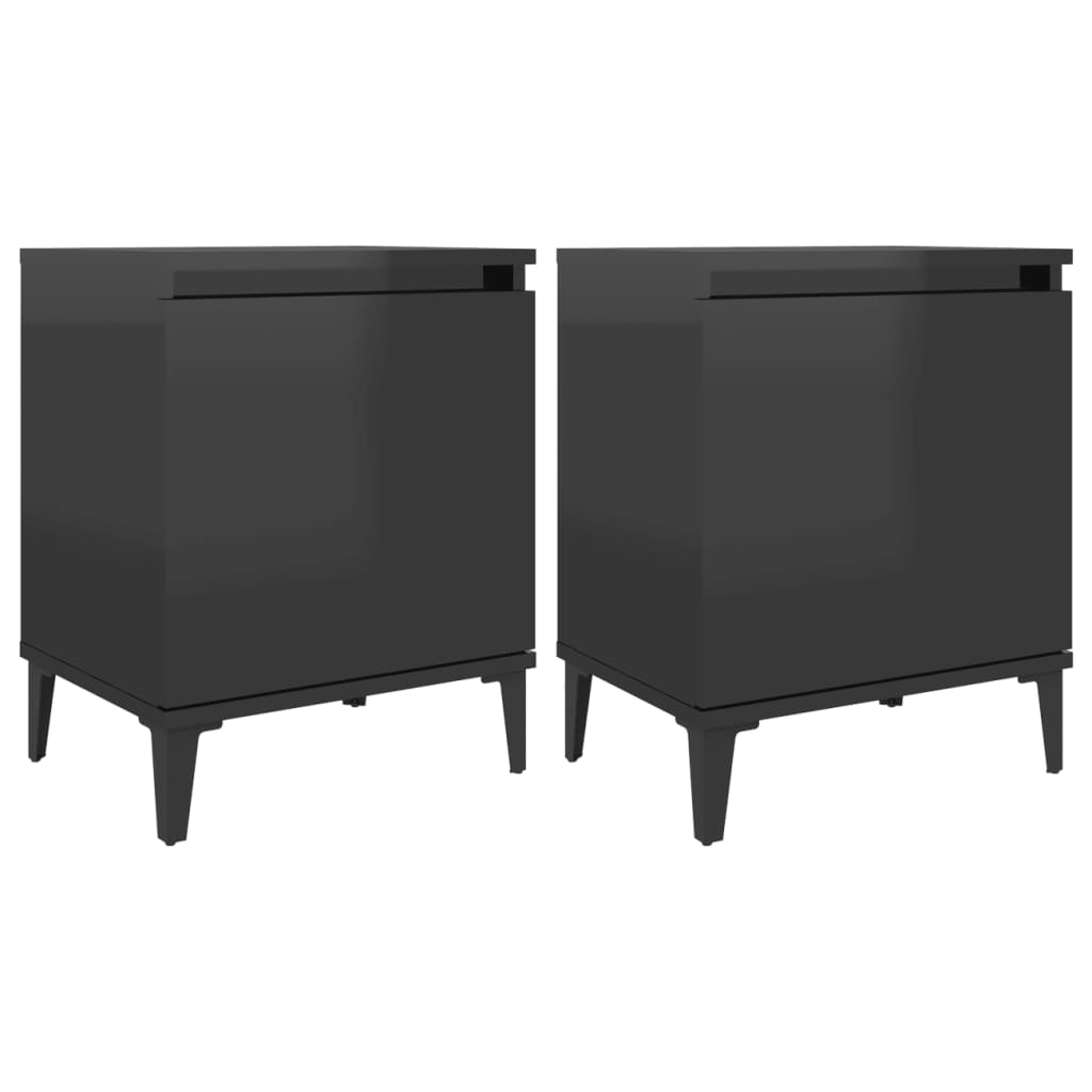 Bed Cabinet with Metal Legs High Gloss Black