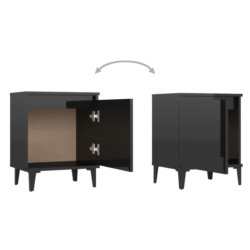 Bed Cabinet with Metal Legs High Gloss Black