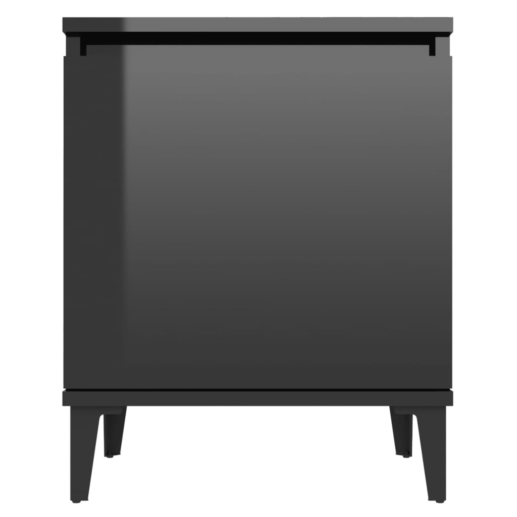 Bed Cabinet with Metal Legs High Gloss Black