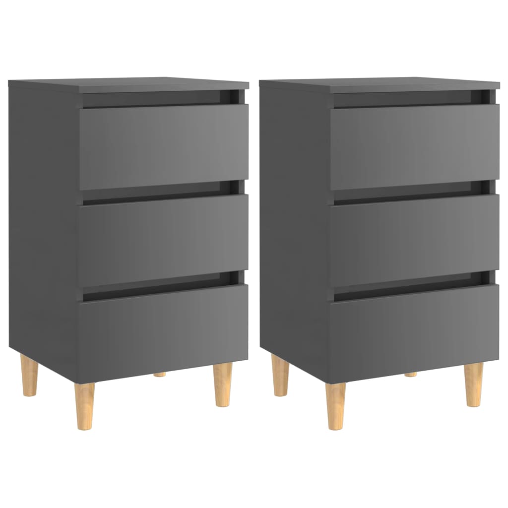 Bed Cabinets & Wood Legs 2 pcs High Gloss Grey 40x35x69cm