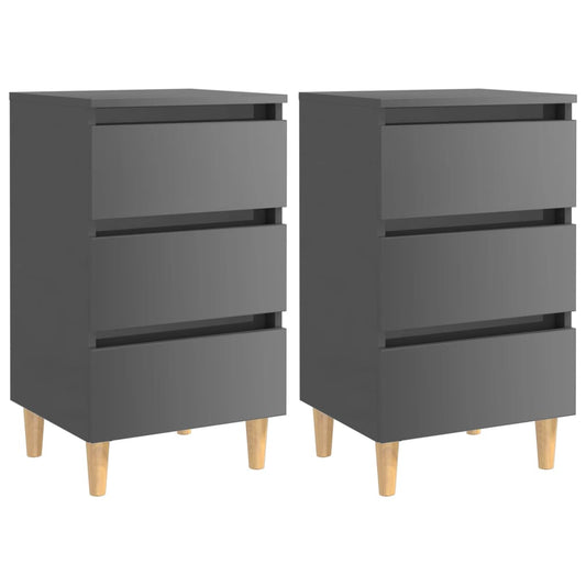 Bed Cabinets & Wood Legs 2 pcs High Gloss Grey 40x35x69cm