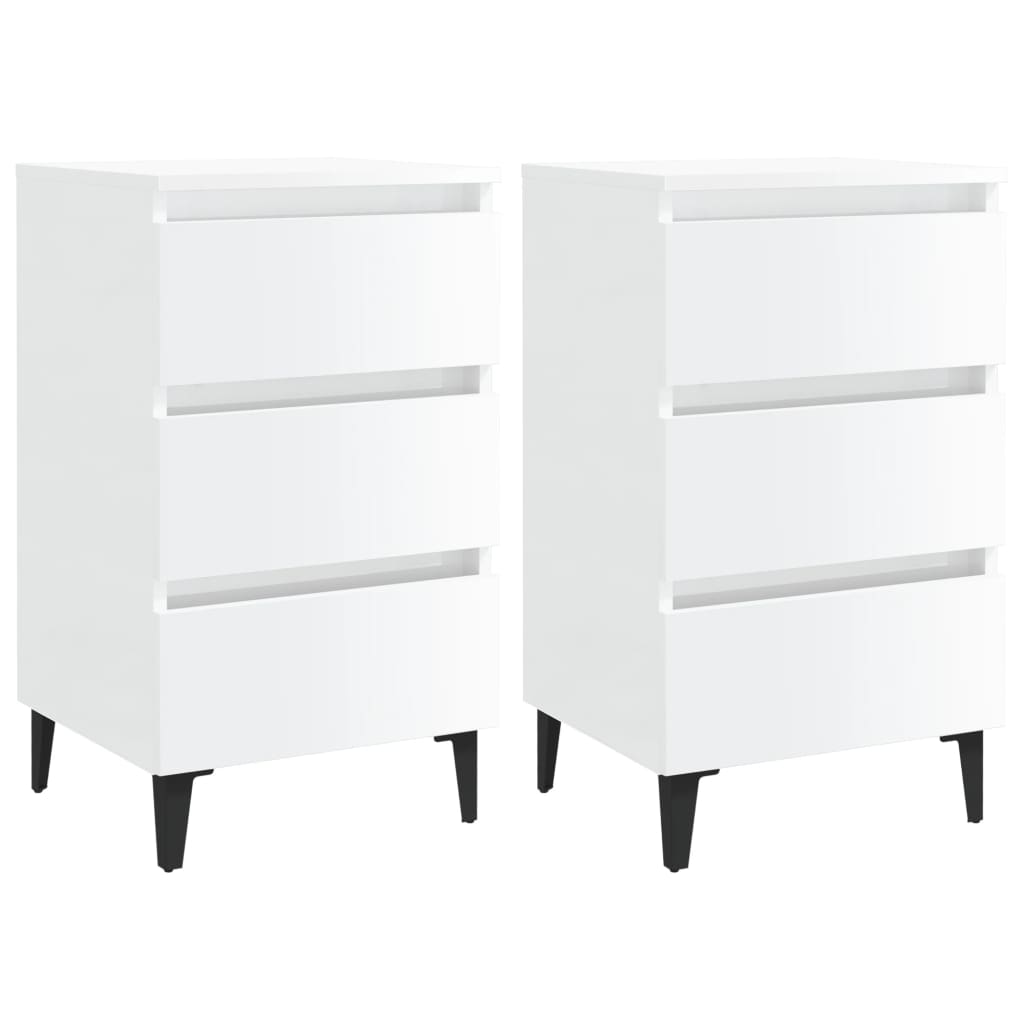 Bed Cabinet with Metal Legs 2 pcs High Gloss White 40x35x69 cm