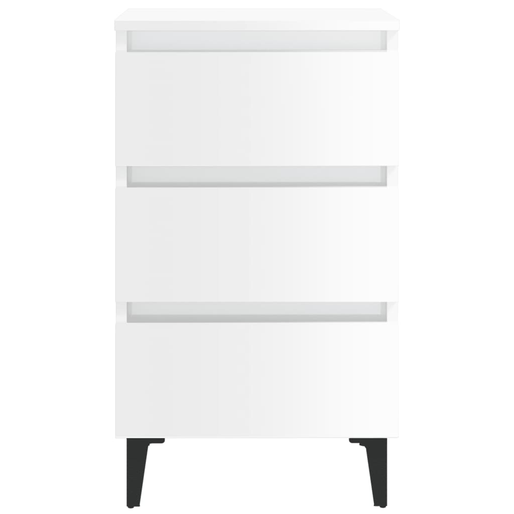 Bed Cabinet with Metal Legs 2 pcs High Gloss White 40x35x69 cm