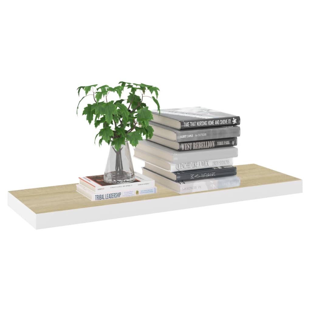 Floating Wall Shelf Oak and White 80x23.5x3.8 cm MDF