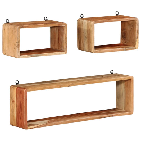 3 Piece Wall Cube Shelf Set Soild Acacia Wood