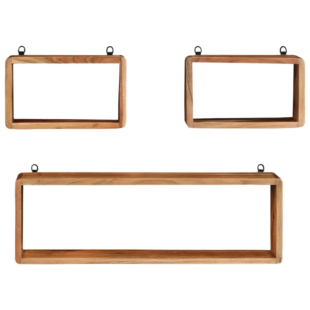 3 Piece Wall Cube Shelf Set Soild Acacia Wood