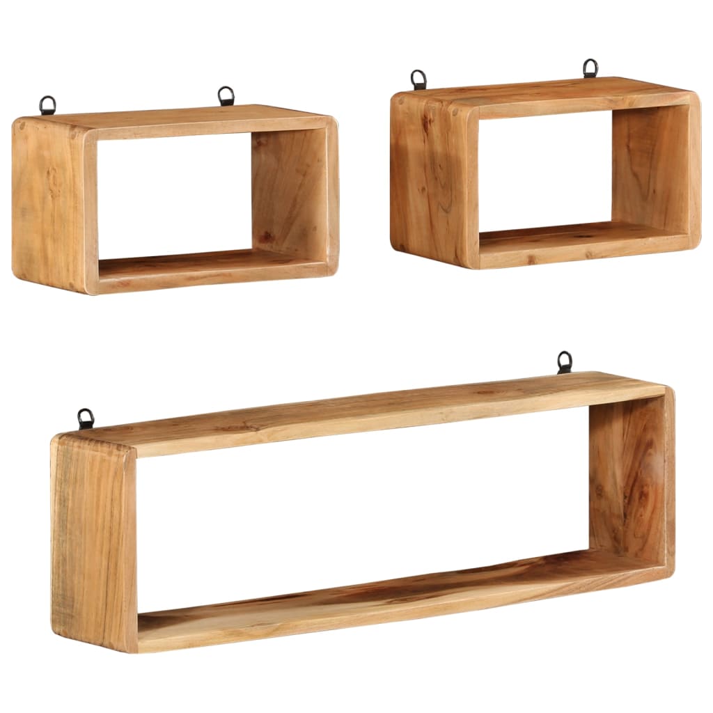 3 Piece Wall Cube Shelf Set Soild Acacia Wood