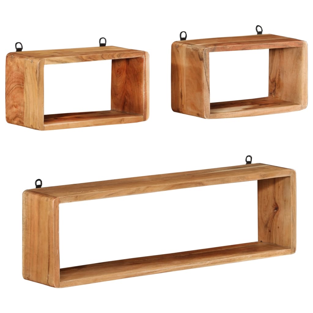 3 Piece Wall Cube Shelf Set Soild Acacia Wood