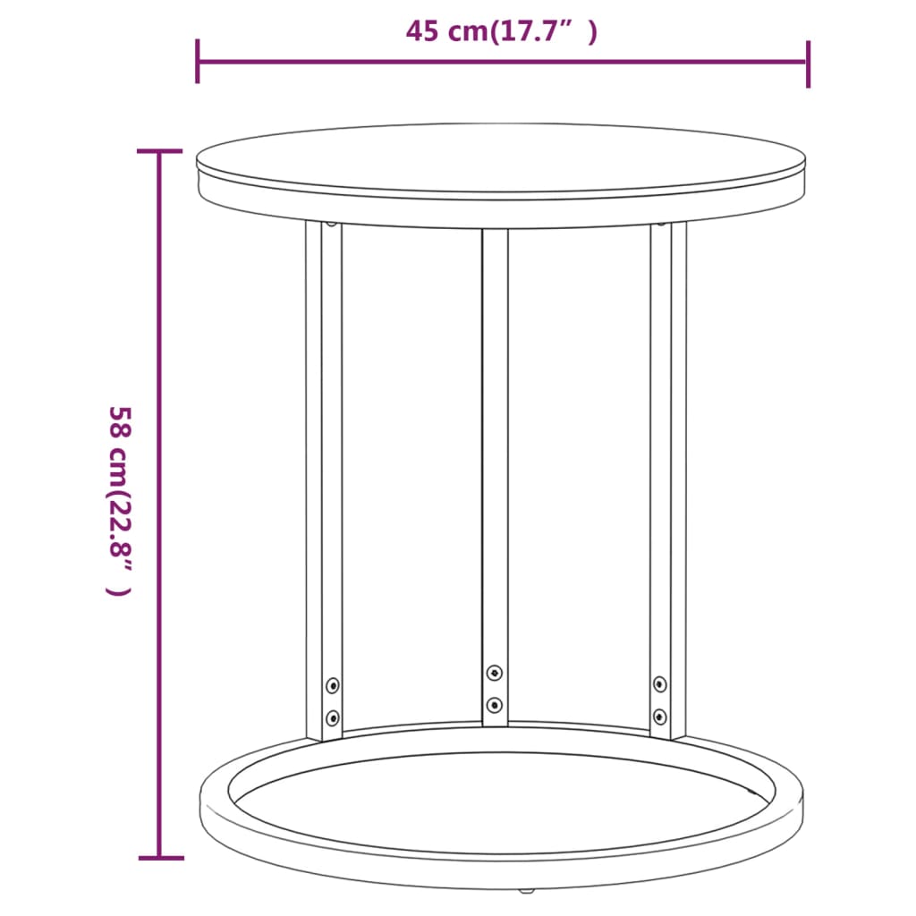 Side Table Gold and Black 45 cm Tempered Glass